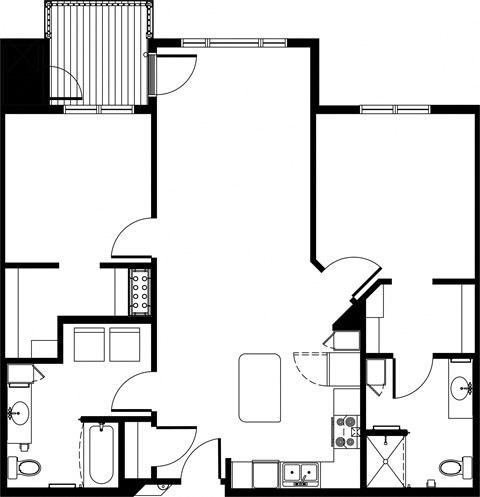 Floor plan for 2 beds, 2 baths, 1100 sqft